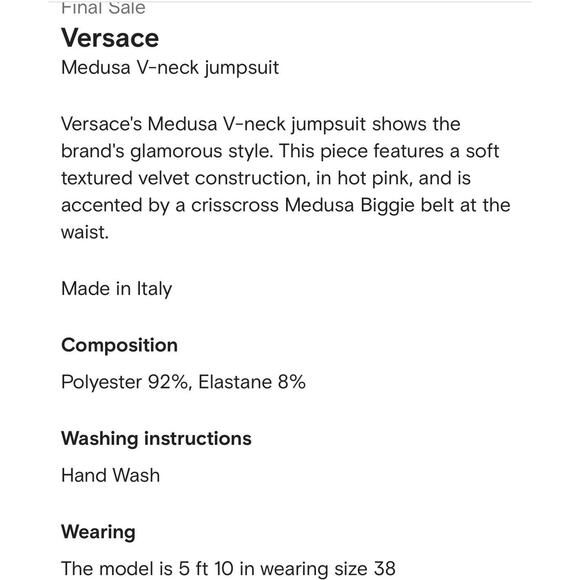 NWT Versace Jumpsuit 38 US 2 Biggie Medusa Pink Crushed Velvet Flare Leg $3,225 - Picture 15 of 15